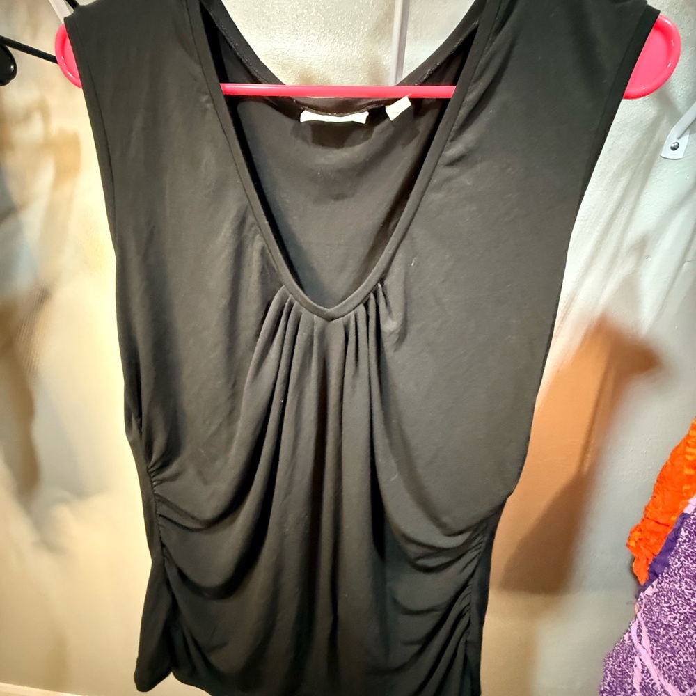 NY&Co XL Black Draped Sleeveless Blouse Stretch Tank Top Work Office Career Top